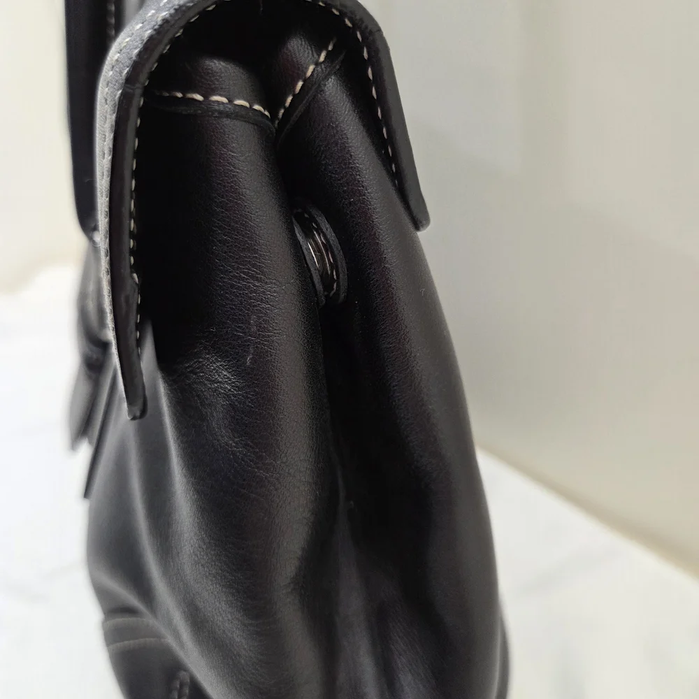 Coach Black Leather Satchel Tote | White Contrast Stitching | Turnlock Buckle | - Picture 3 of 6